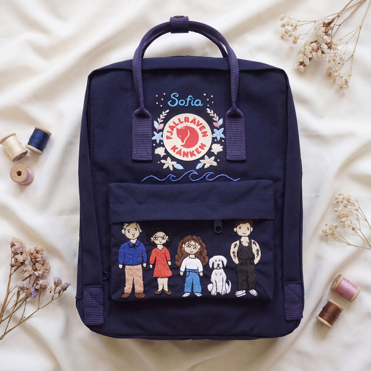 Fjällräven Kanken Regenbogen Bunter Gänseblümchen Bestickter Rucksack
