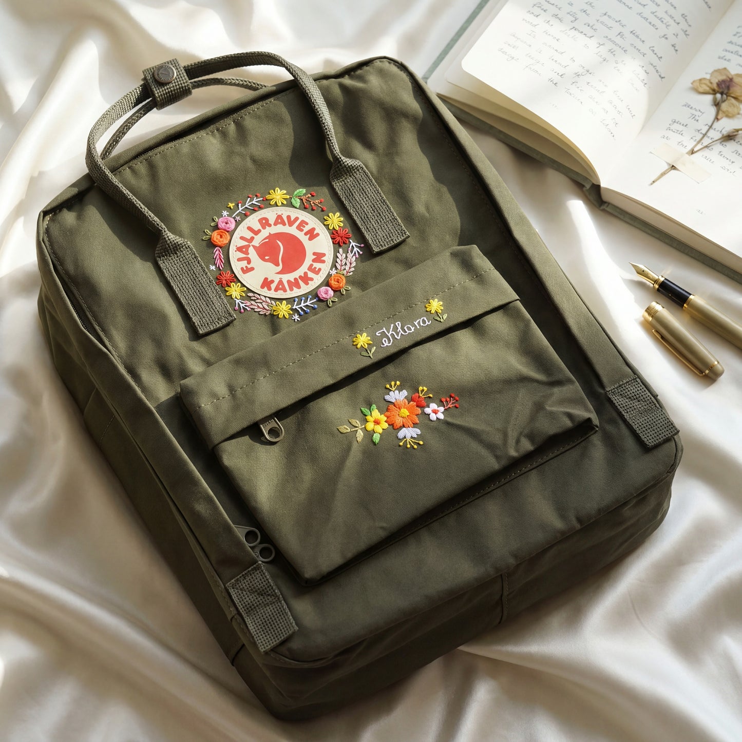 Minimalist Floral Fjallraven Kanken Backpack | Personalized Embroidered Wildflower Kanken Bag | Cute  Back to School Gift