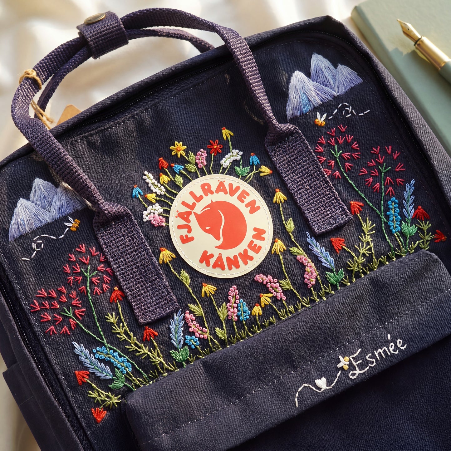 Fjallraven Kanken Embroidered Wildflower Backpack | Custom Name Kanken Bag | Floral Backpack | Personalized School Bag | Mountain Meadow Bag