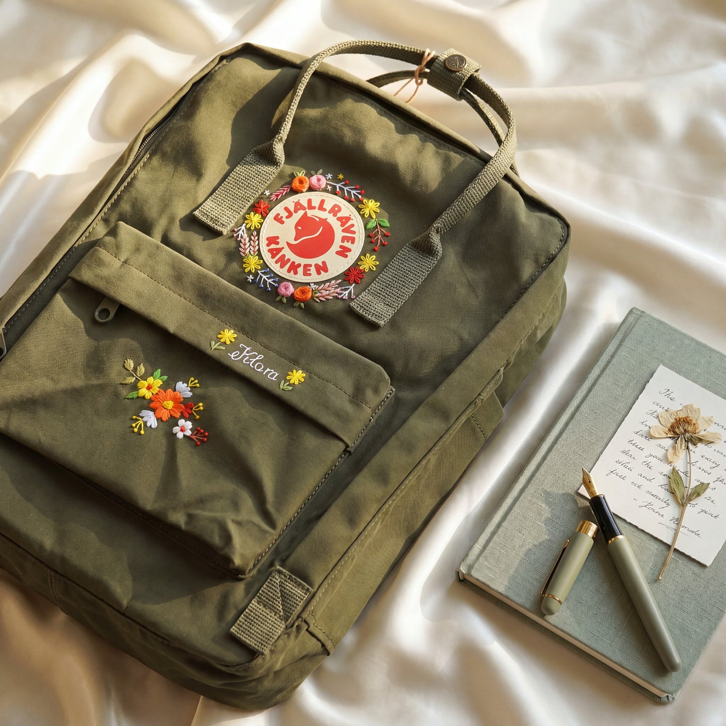 Minimalist Floral Fjallraven Kanken Backpack | Personalized Embroidered Wildflower Kanken Bag | Cute  Back to School Gift