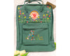  Fjallraven Kanken Embroidered Backpack – Flowers Around Logo and Floral Alphabet - Personalized Embroidered Backpack - Custom Bag for Women 