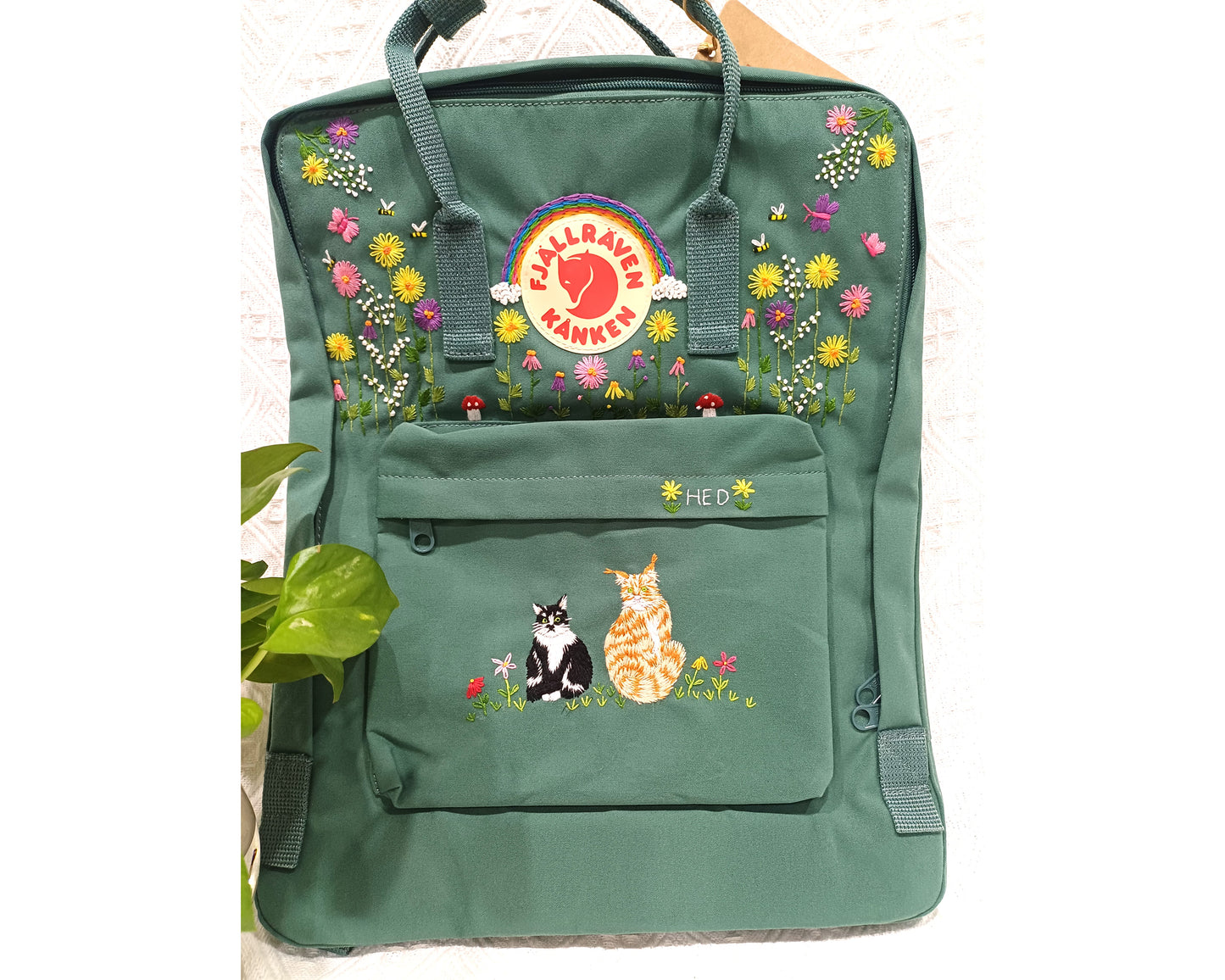 Personalized Fjallraven Kanken Backpack with Cats and Pet Embroidery - Personalized Embroidered Backpack - Custom Bag for Women
