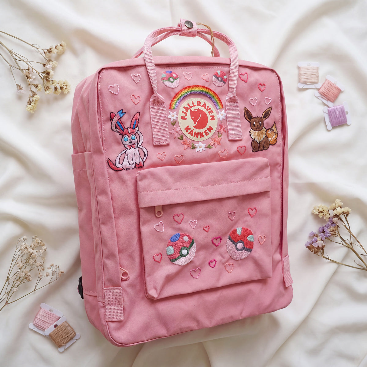 Fjällräven Kanken Regenbogen Bunter Gänseblümchen Bestickter Rucksack