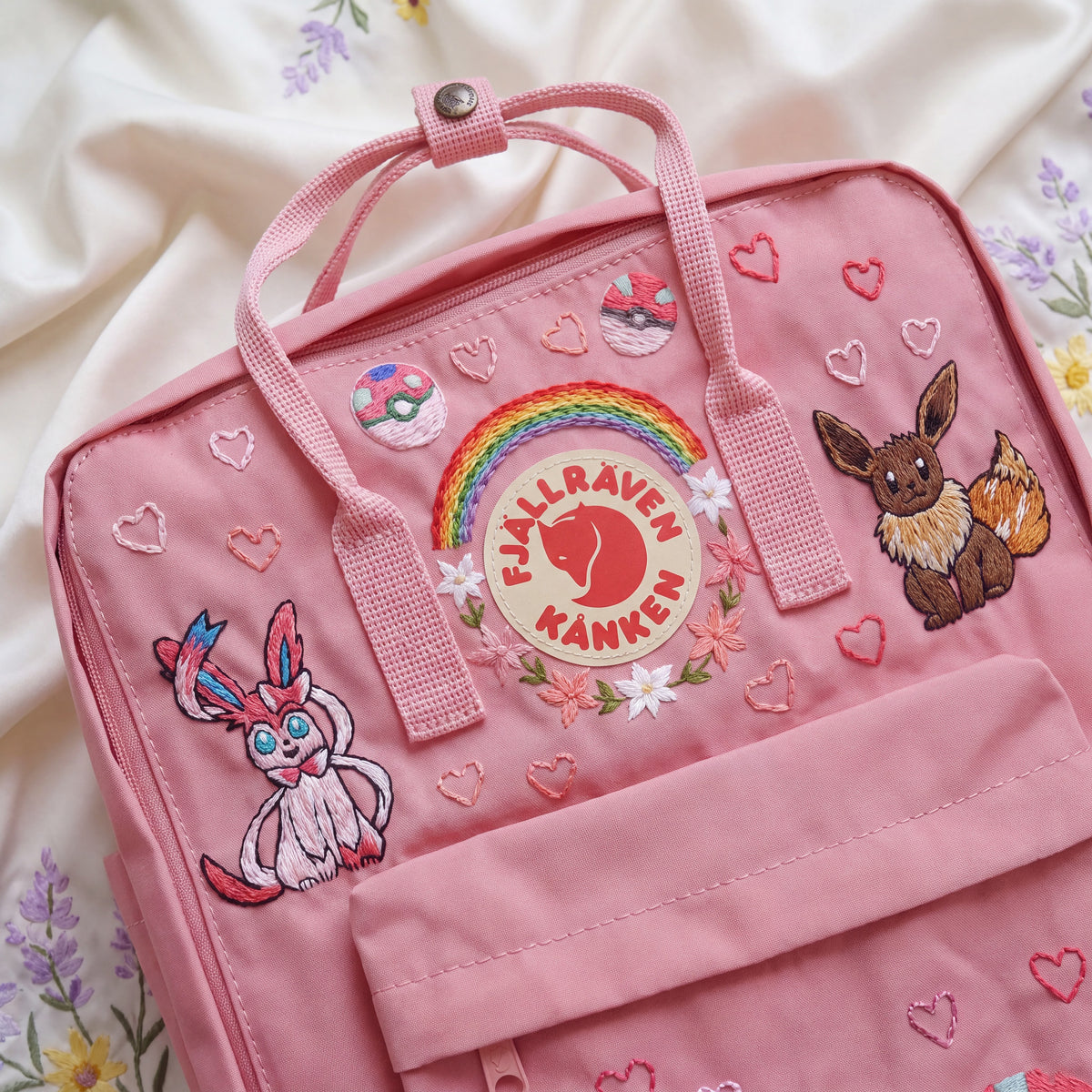 Fjällräven Kanken Regenbogen Bunter Gänseblümchen Bestickter Rucksack