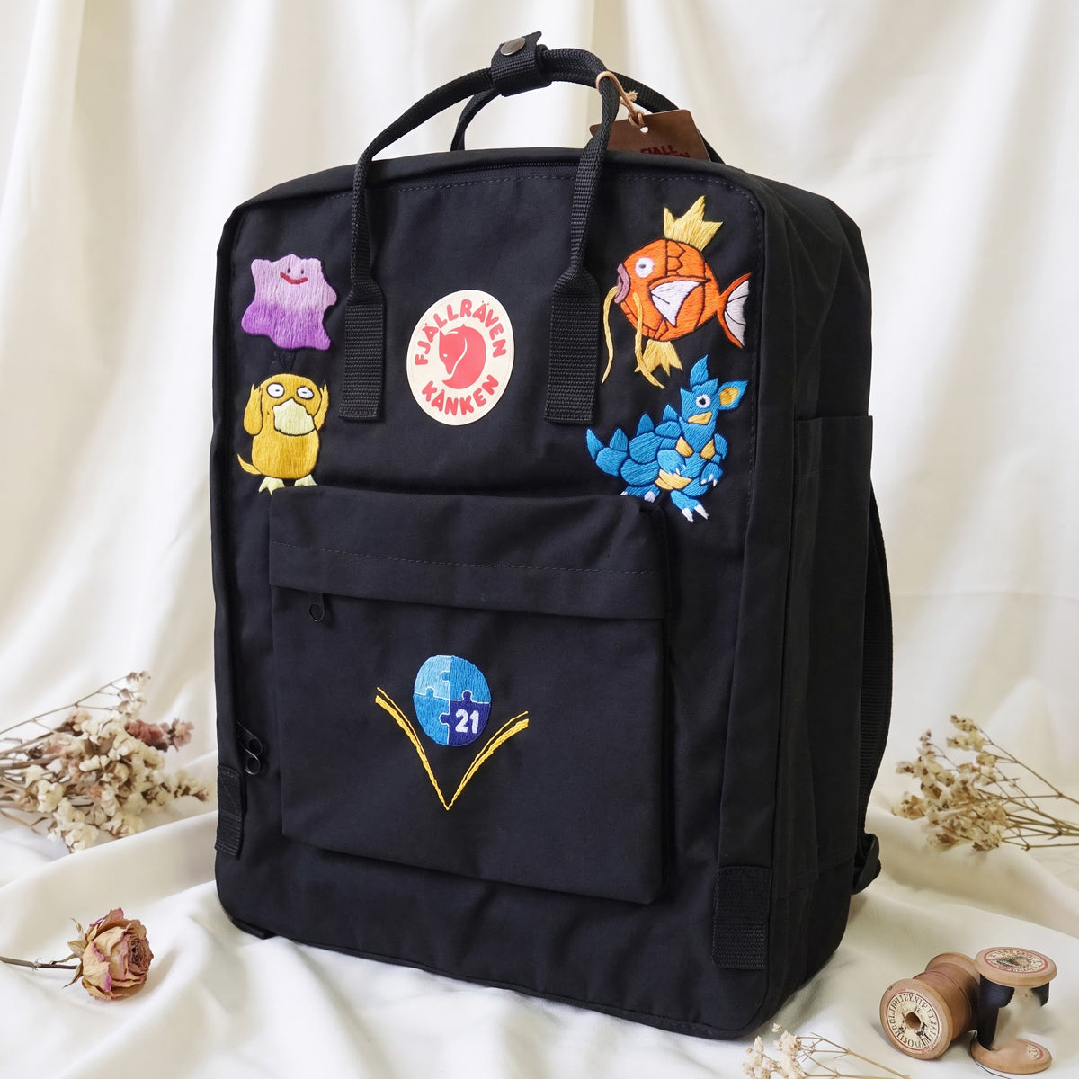 Fjällräven Kanken Regenbogen Bunter Gänseblümchen Bestickter Rucksack