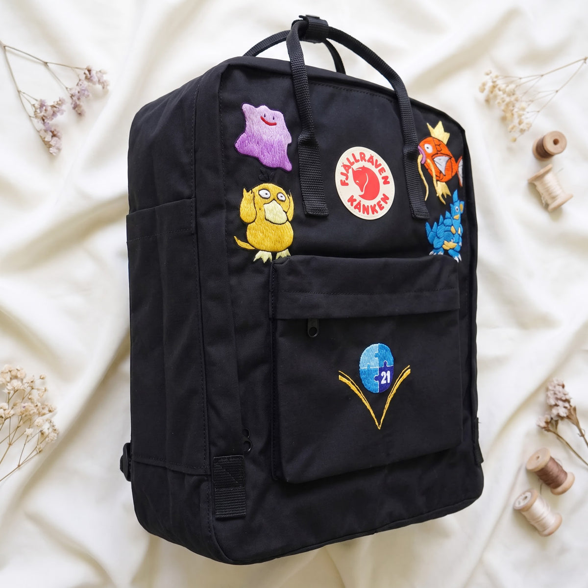 Fjällräven Kanken Regenbogen Bunter Gänseblümchen Bestickter Rucksack