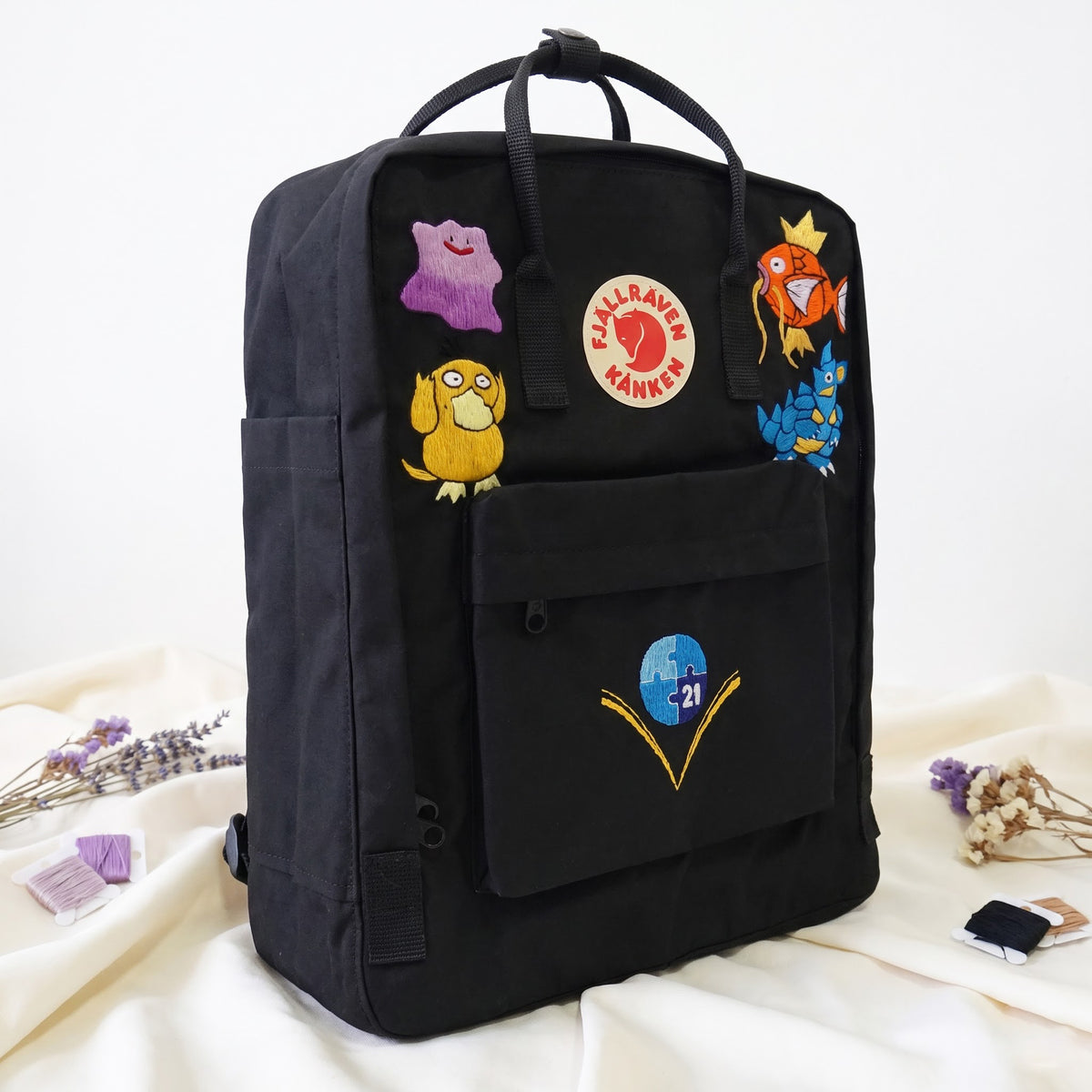 Fjällräven Kanken Regenbogen Bunter Gänseblümchen Bestickter Rucksack