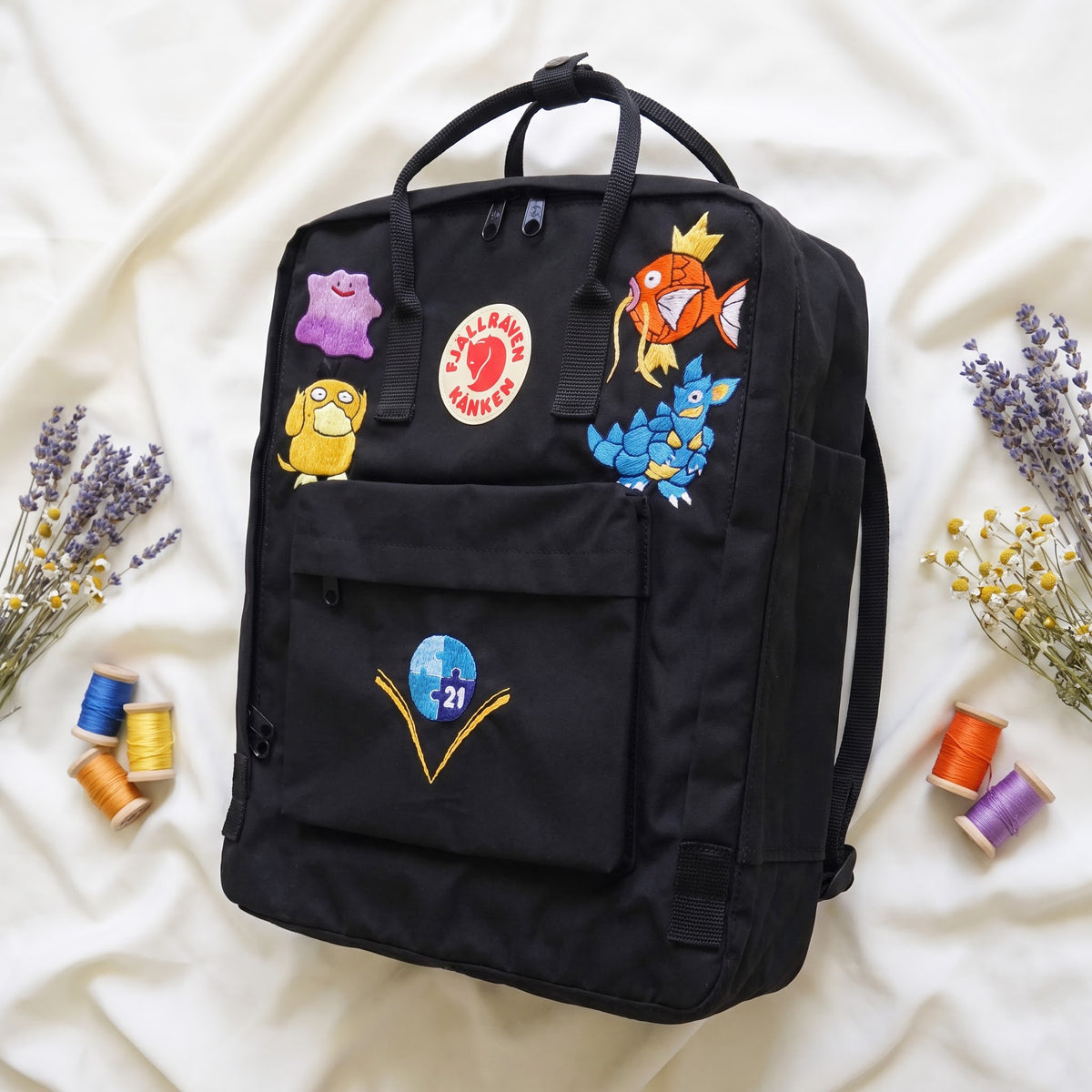 Fjällräven Kanken Regenbogen Bunter Gänseblümchen Bestickter Rucksack
