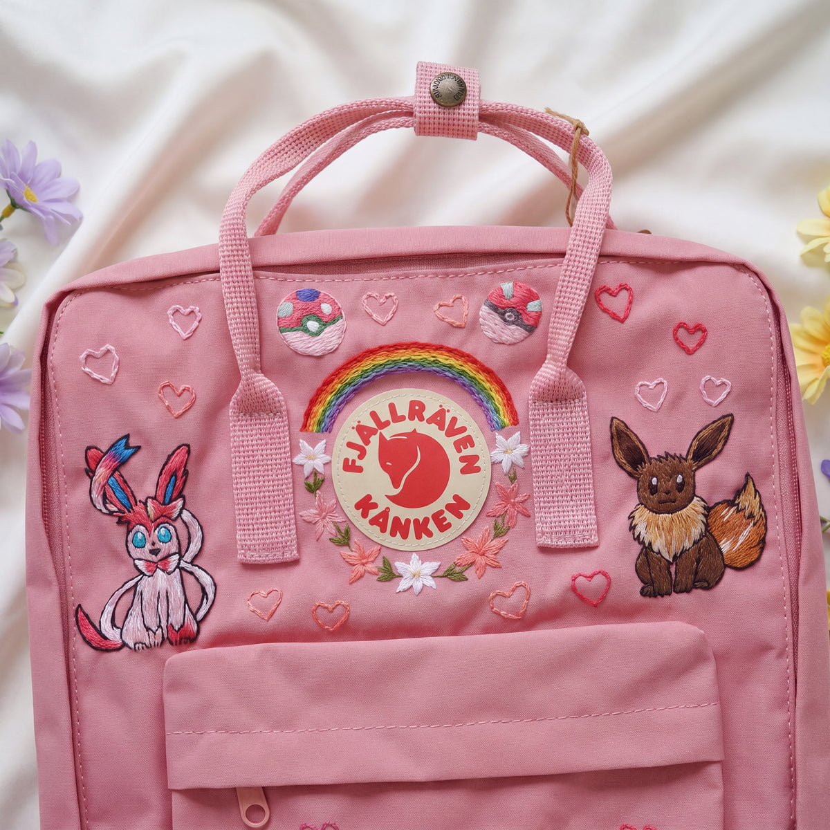 Fjällräven Kanken Regenbogen Bunter Gänseblümchen Bestickter Rucksack