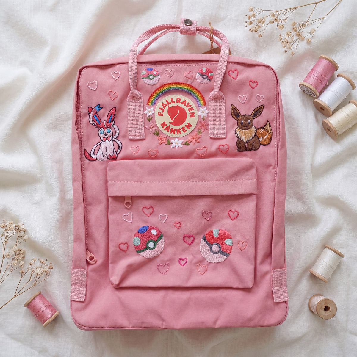 Fjällräven Kanken Regenbogen Bunter Gänseblümchen Bestickter Rucksack