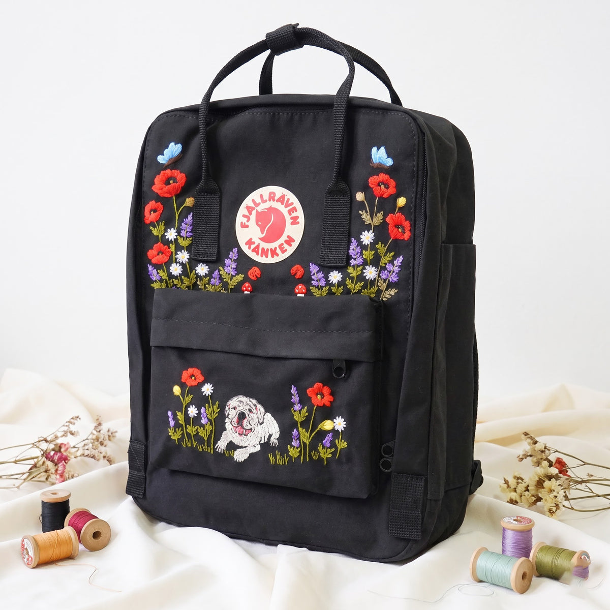 Fjällräven Kanken Regenbogen Bunter Gänseblümchen Bestickter Rucksack