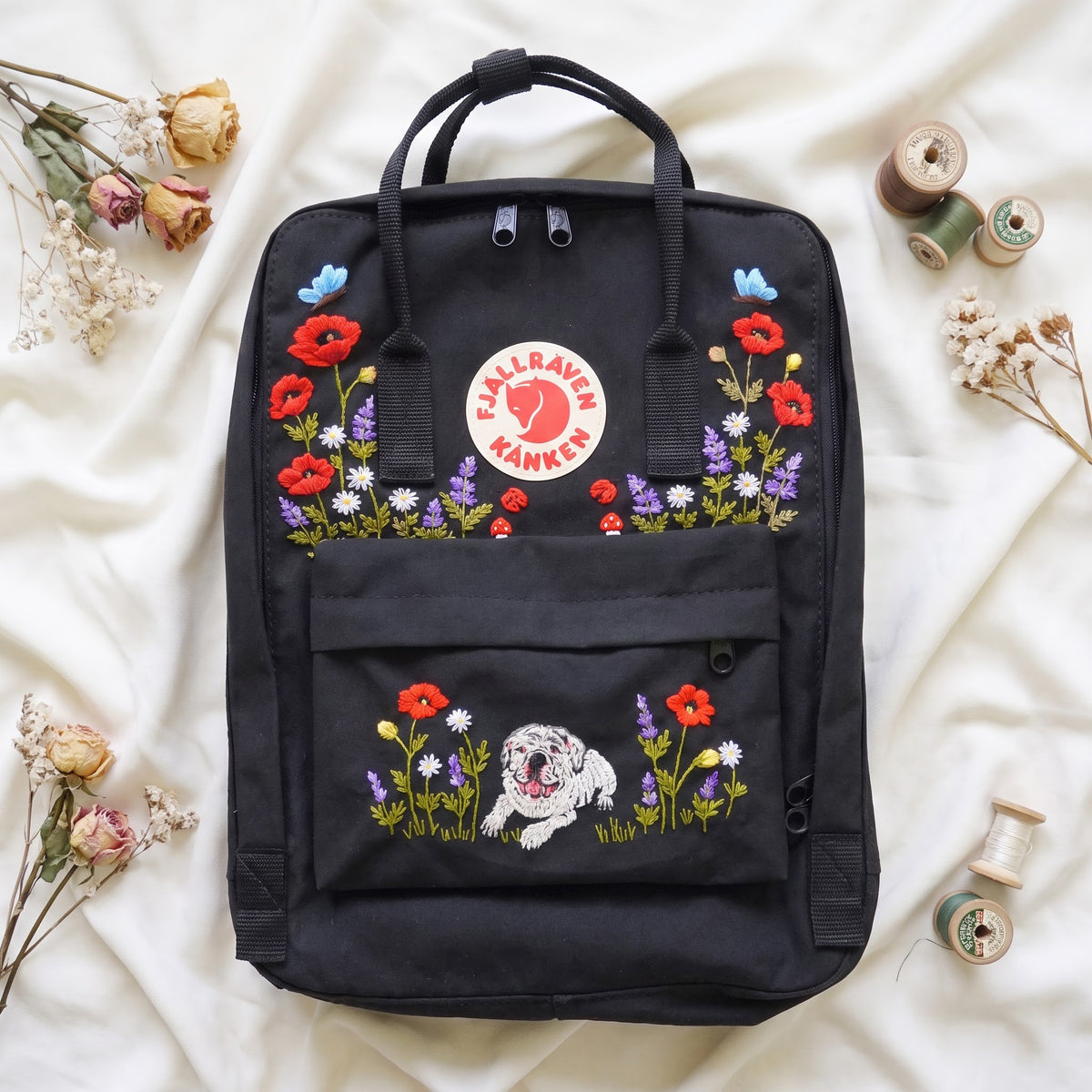 Fjällräven Kanken Regenbogen Bunter Gänseblümchen Bestickter Rucksack