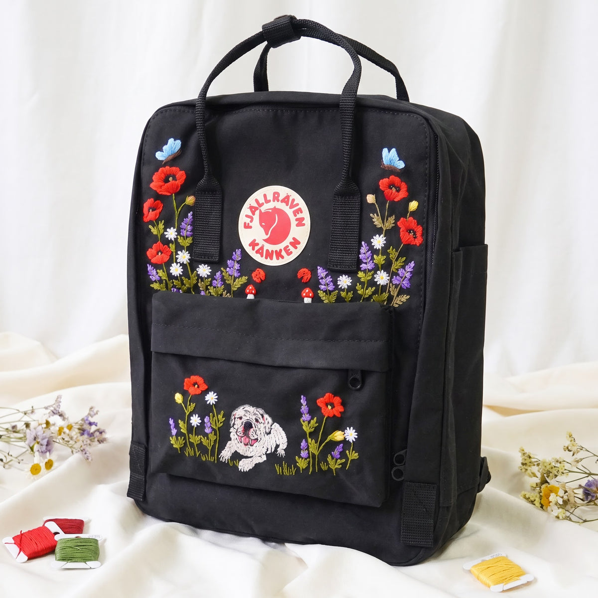 Fjällräven Kanken Regenbogen Bunter Gänseblümchen Bestickter Rucksack