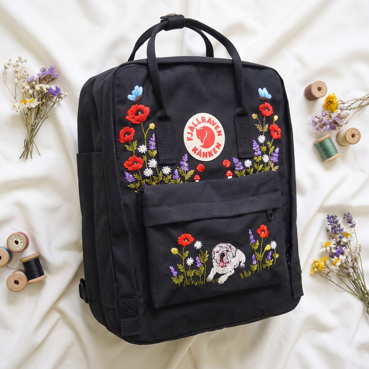 Fjällräven Kanken Regenbogen Bunter Gänseblümchen Bestickter Rucksack
