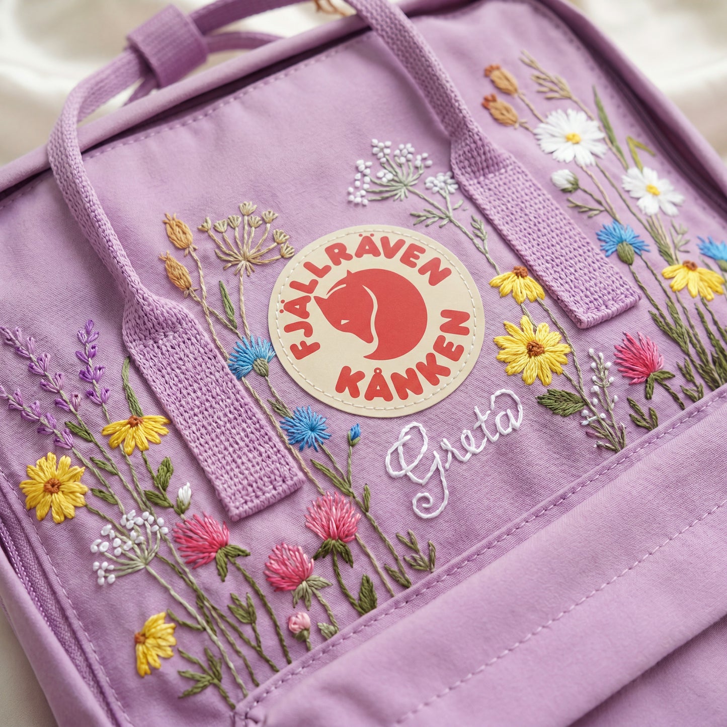 Custom Embroidered Fjallraven Kanken Backpack Wildflower | Fjallraven Kanken Travel Backpack| Back to School Gift |Wildflower Bag