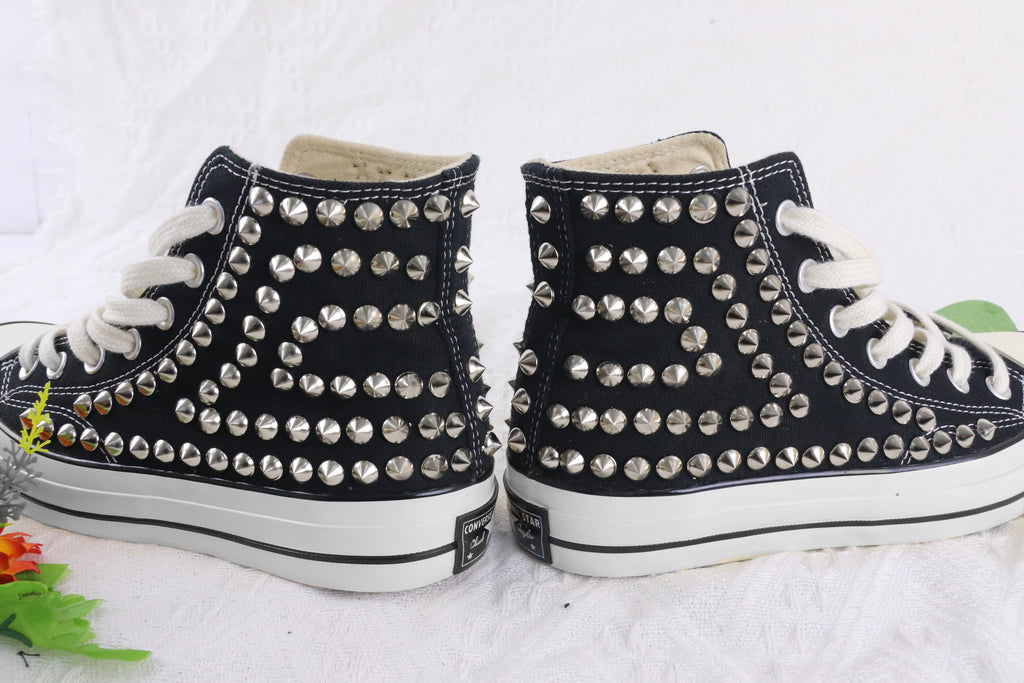  Women's Black Studded Sneakers 