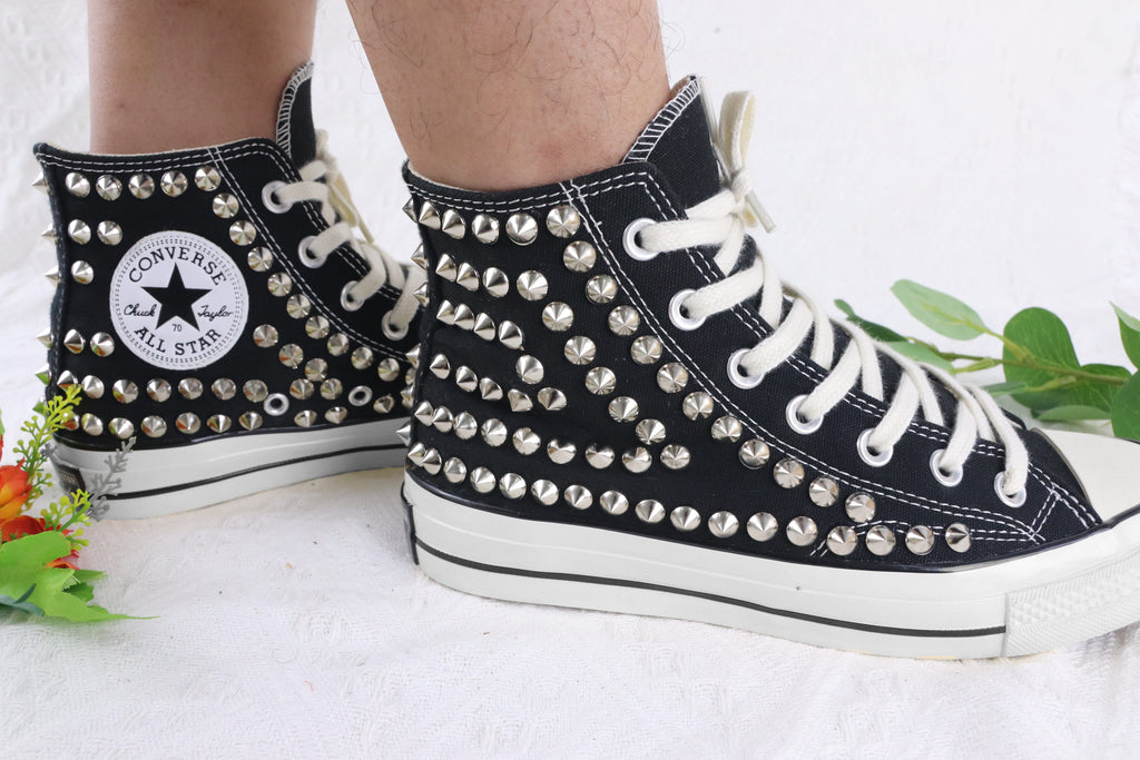  Women's Black Studded Sneakers 