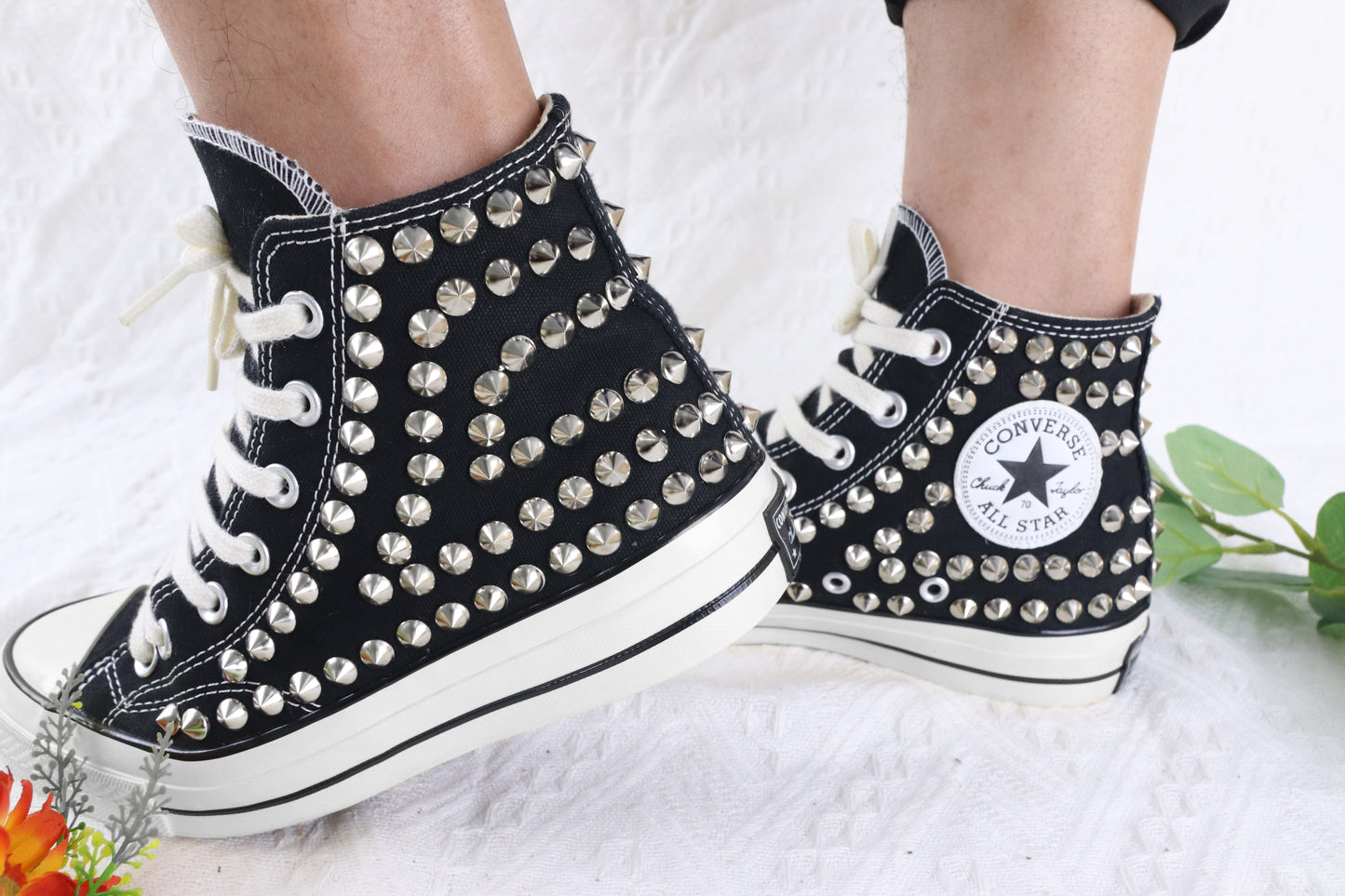 Women's Black Studded Sneakers
