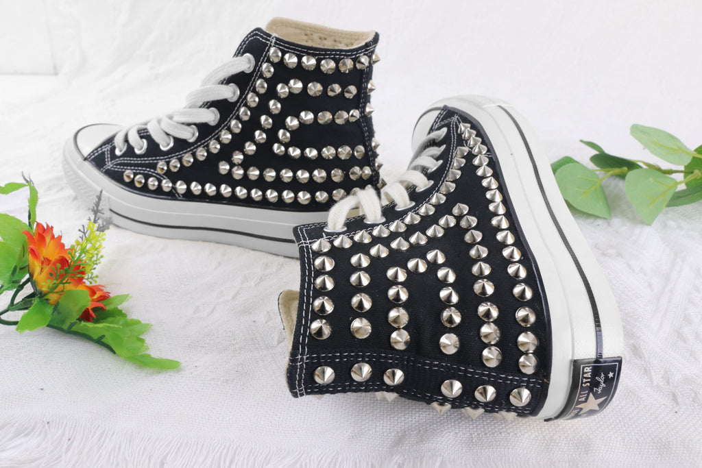 Women's Black Studded Sneakers 