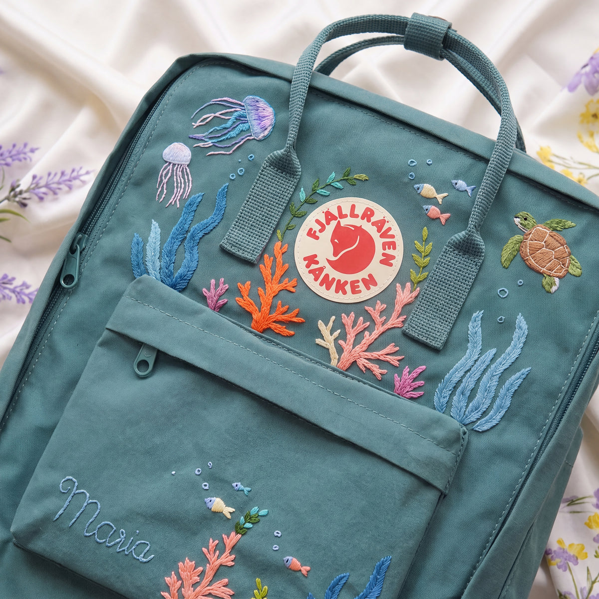Fjällräven Kanken Regenbogen Bunter Gänseblümchen Bestickter Rucksack