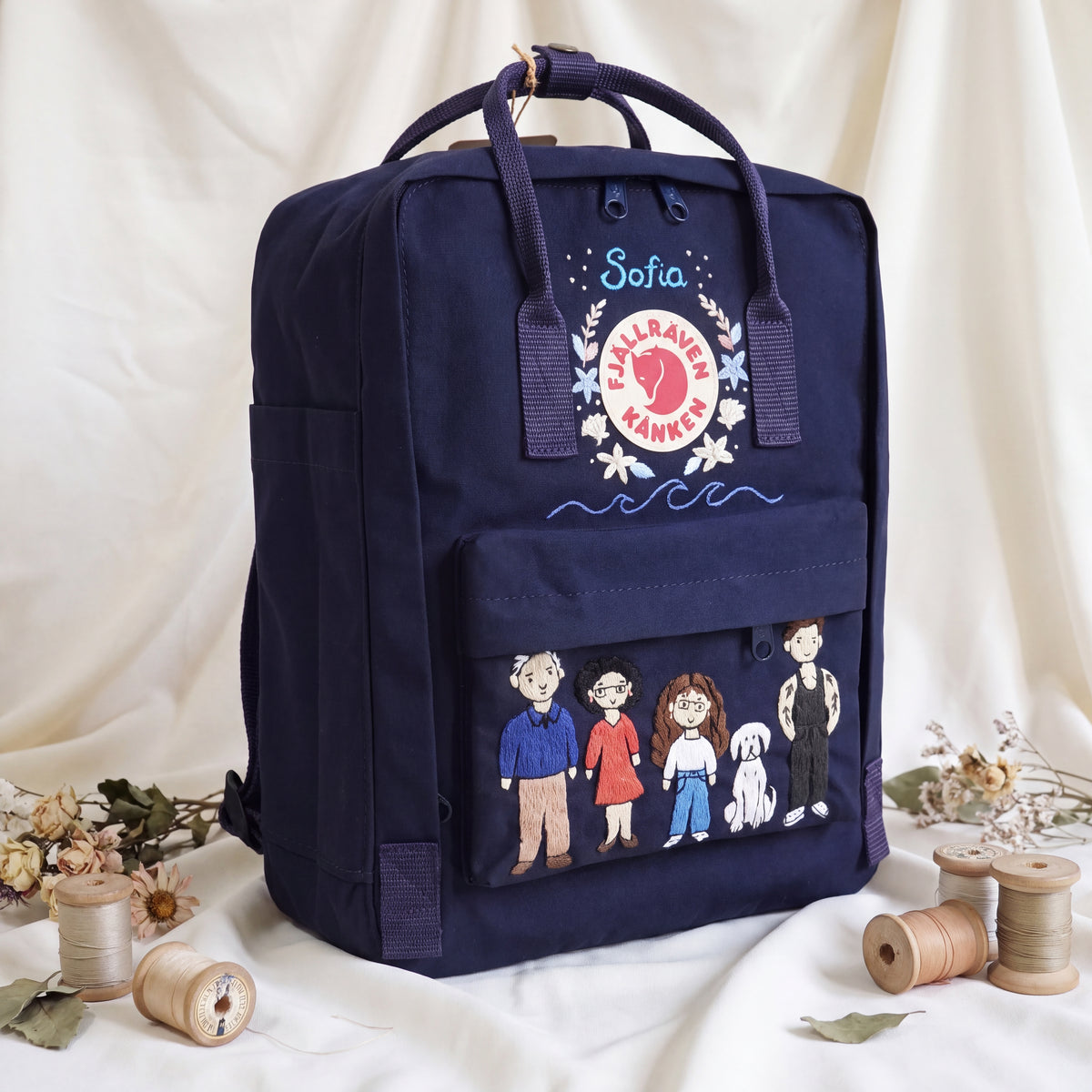 Fjällräven Kanken Regenbogen Bunter Gänseblümchen Bestickter Rucksack