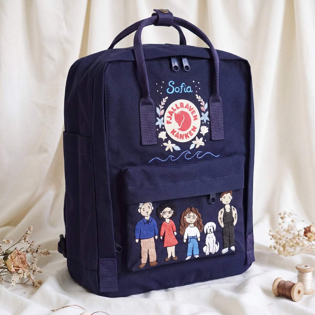 Fjällräven Kanken Regenbogen Bunter Gänseblümchen Bestickter Rucksack