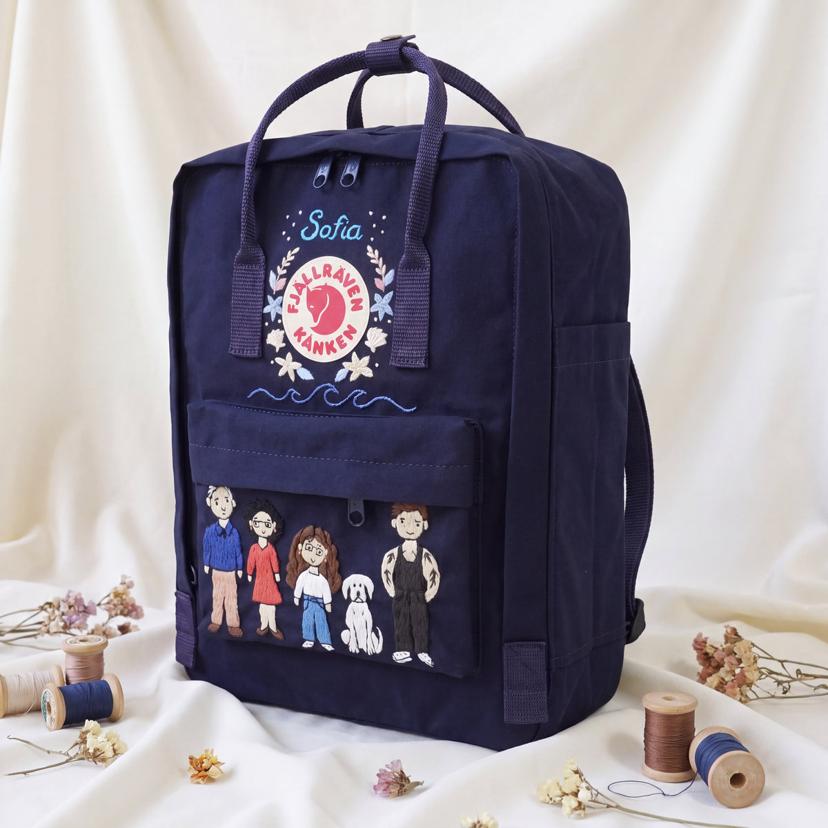 Fjällräven Kanken Regenbogen Bunter Gänseblümchen Bestickter Rucksack
