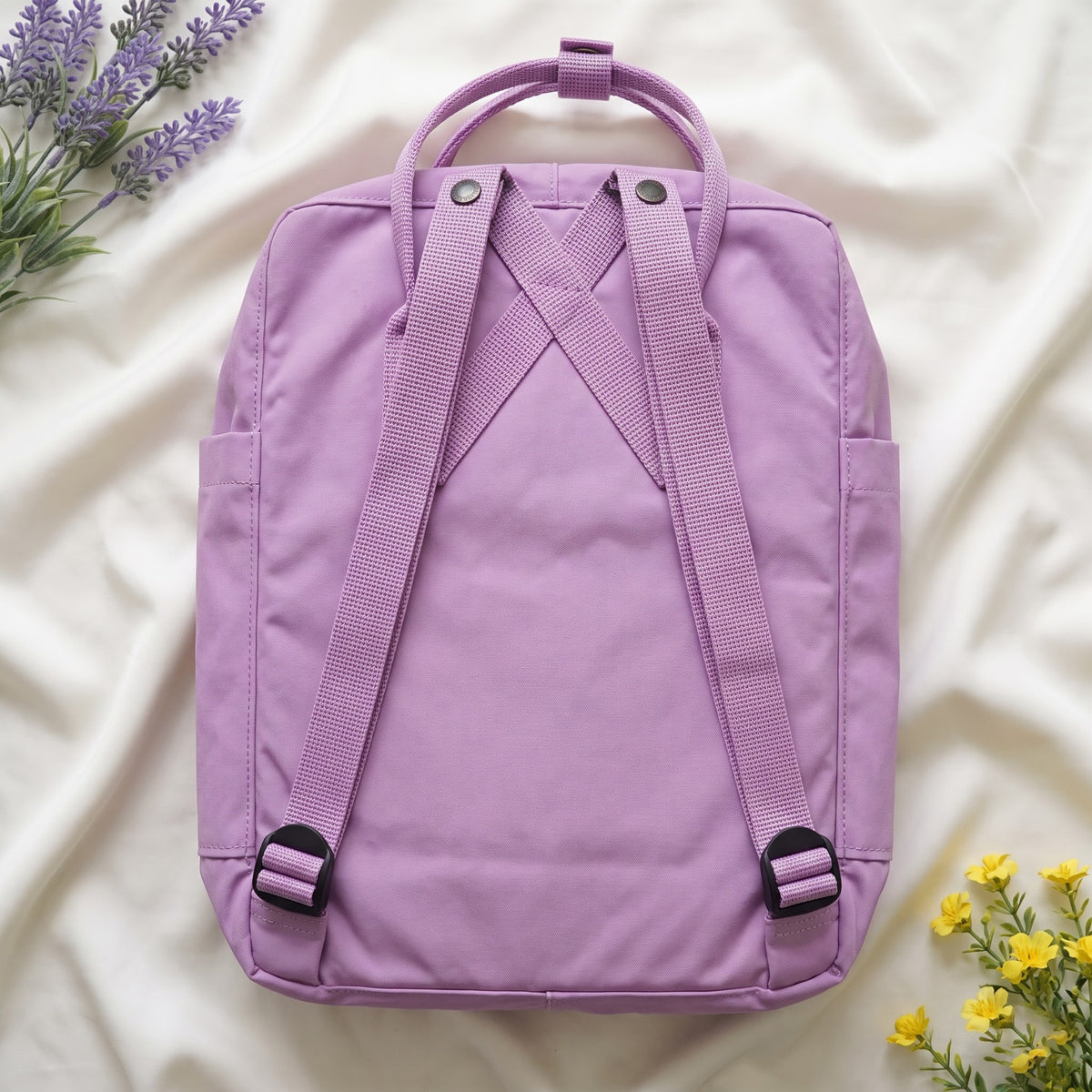 Hand Embroidered Fjallraven Kanken Wolf Backpack | Kanken Bag with Cockatoo, Snapdragon , Zinnia Flowers, Mountains & Rainbow | Custom Bag