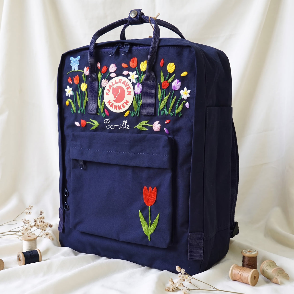 Fjällräven Kanken Regenbogen Bunter Gänseblümchen Bestickter Rucksack