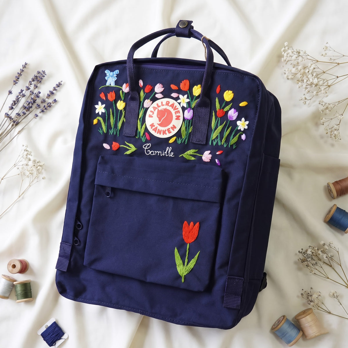 Fjällräven Kanken Regenbogen Bunter Gänseblümchen Bestickter Rucksack