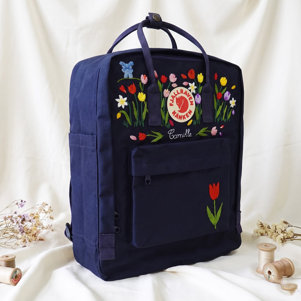 Fjällräven Kanken Regenbogen Bunter Gänseblümchen Bestickter Rucksack