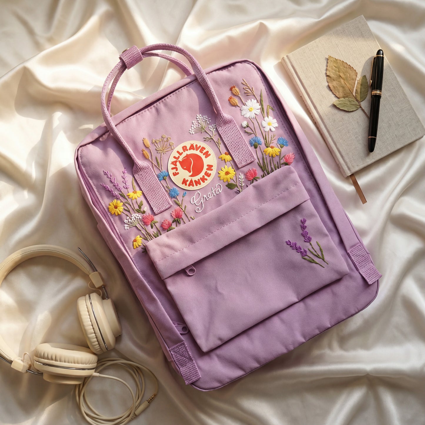 Custom Embroidered Fjallraven Kanken Backpack Wildflower | Fjallraven Kanken Travel Backpack| Back to School Gift |Wildflower Bag
