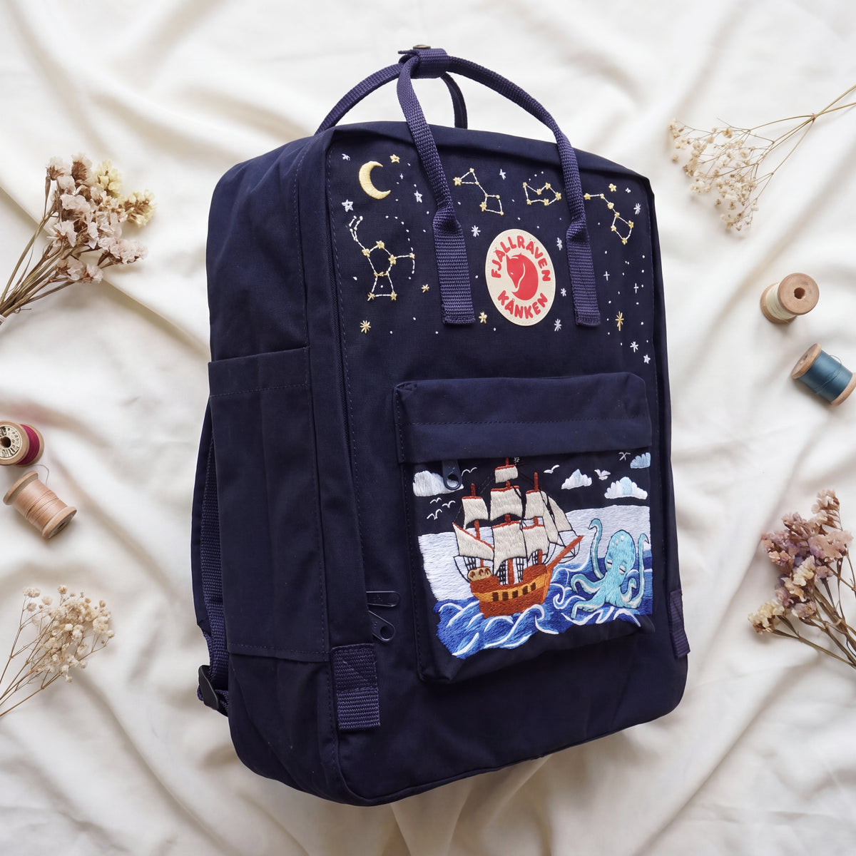 Fjällräven Kanken Regenbogen Bunter Gänseblümchen Bestickter Rucksack