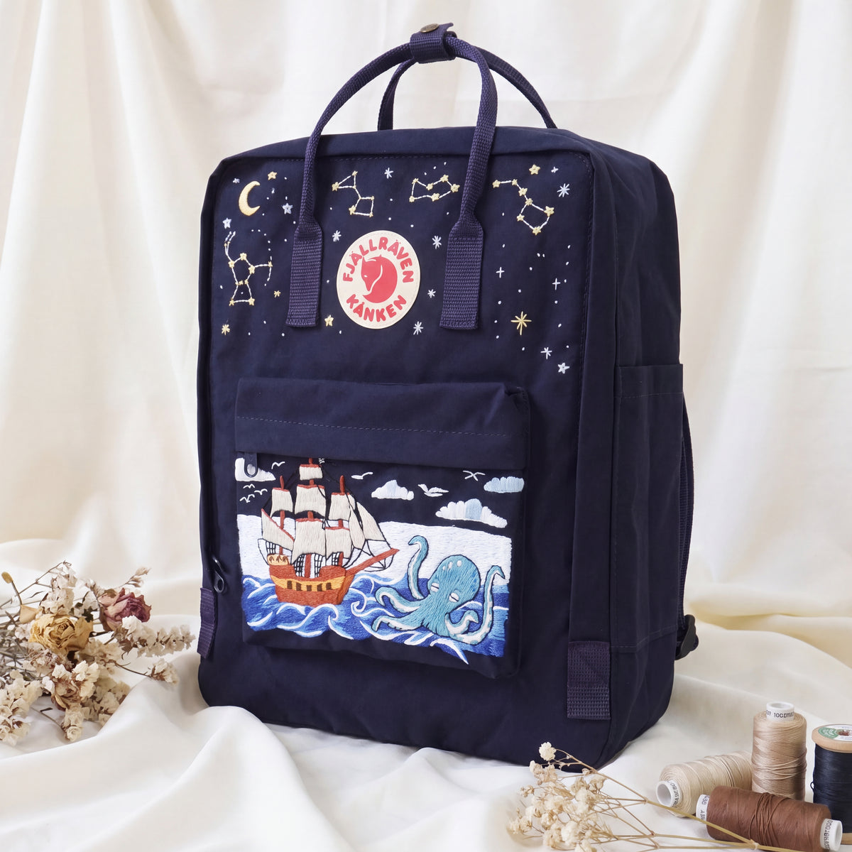 Fjällräven Kanken Regenbogen Bunter Gänseblümchen Bestickter Rucksack
