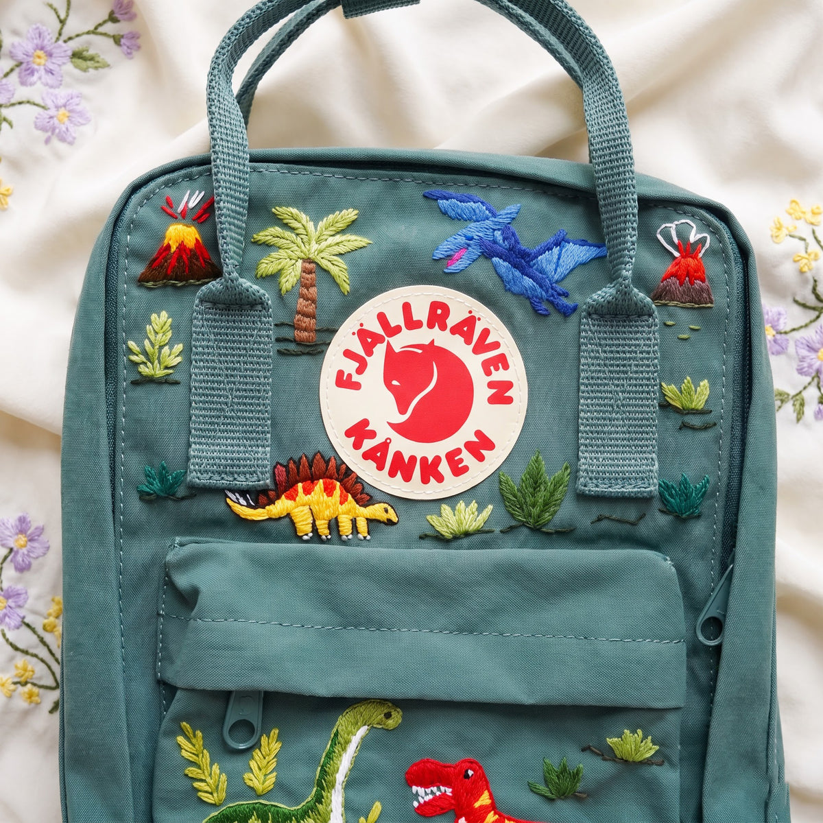 Fjällräven Kanken Regenbogen Bunter Gänseblümchen Bestickter Rucksack