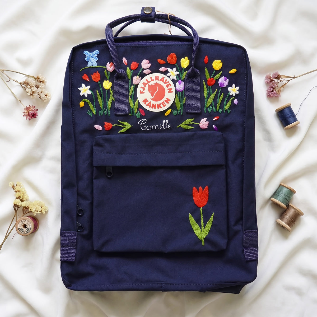 Fjällräven Kanken Regenbogen Bunter Gänseblümchen Bestickter Rucksack