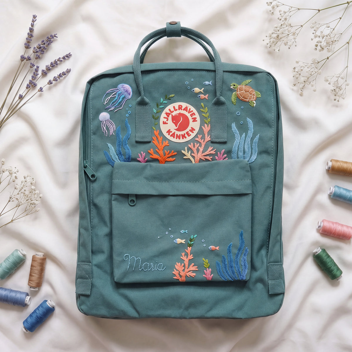 Fjällräven Kanken Regenbogen Bunter Gänseblümchen Bestickter Rucksack