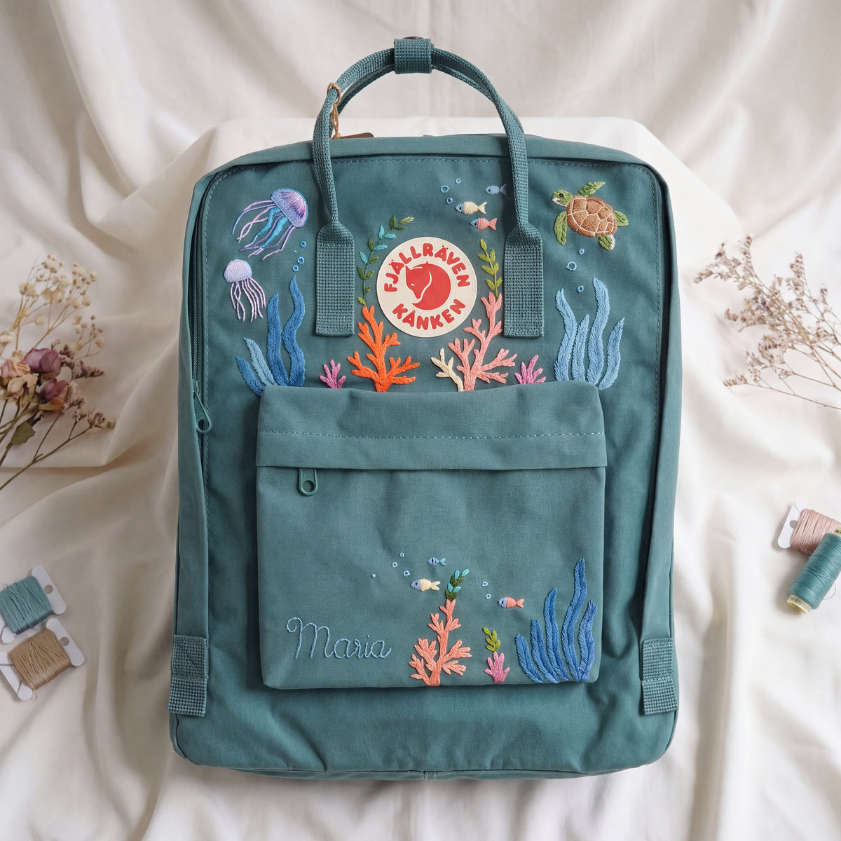 Fjällräven Kanken Regenbogen Bunter Gänseblümchen Bestickter Rucksack