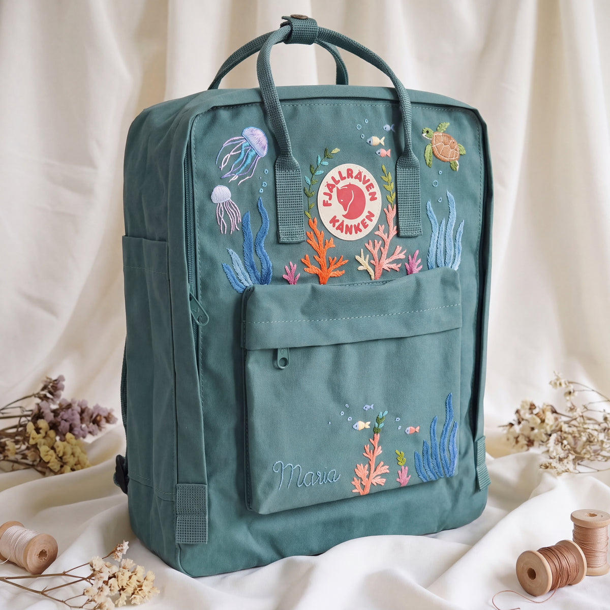 Fjällräven Kanken Regenbogen Bunter Gänseblümchen Bestickter Rucksack