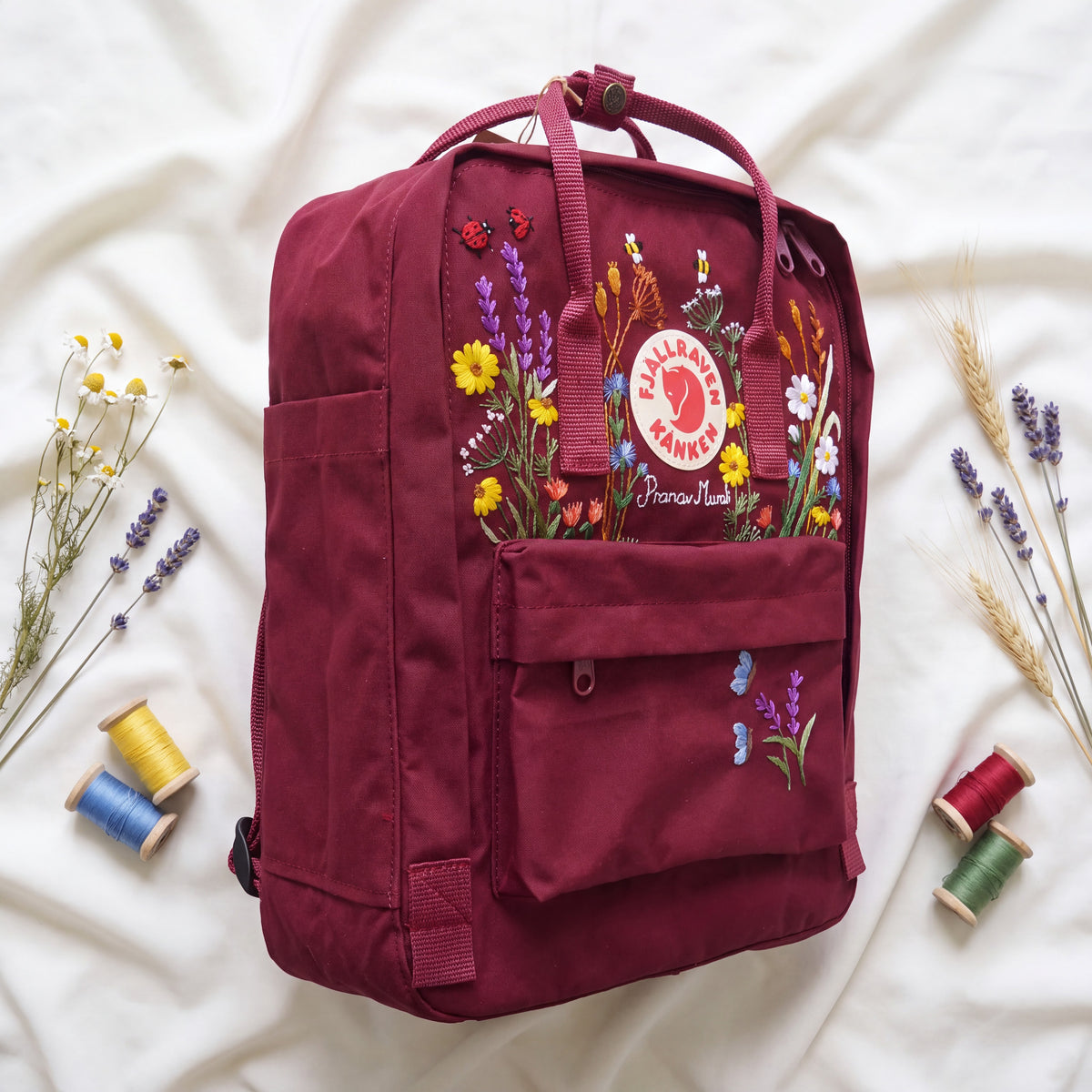 Fjällräven Kanken Regenbogen Bunter Gänseblümchen Bestickter Rucksack