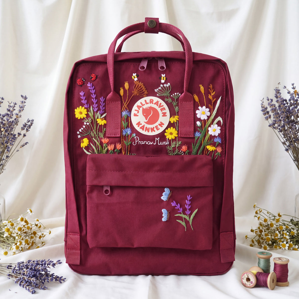 Fjällräven Kanken Regenbogen Bunter Gänseblümchen Bestickter Rucksack