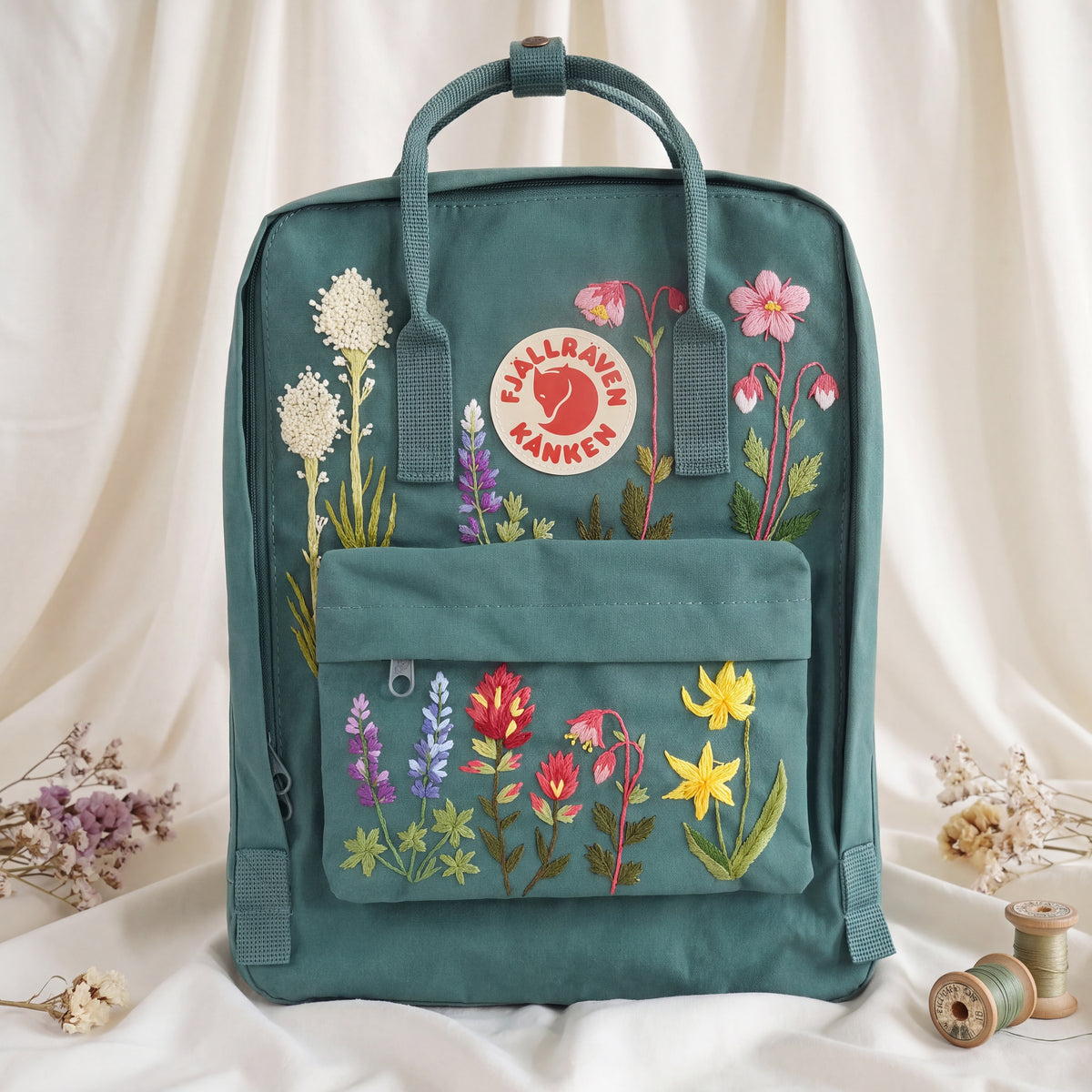 Fjällräven Kanken Regenbogen Bunter Gänseblümchen Bestickter Rucksack