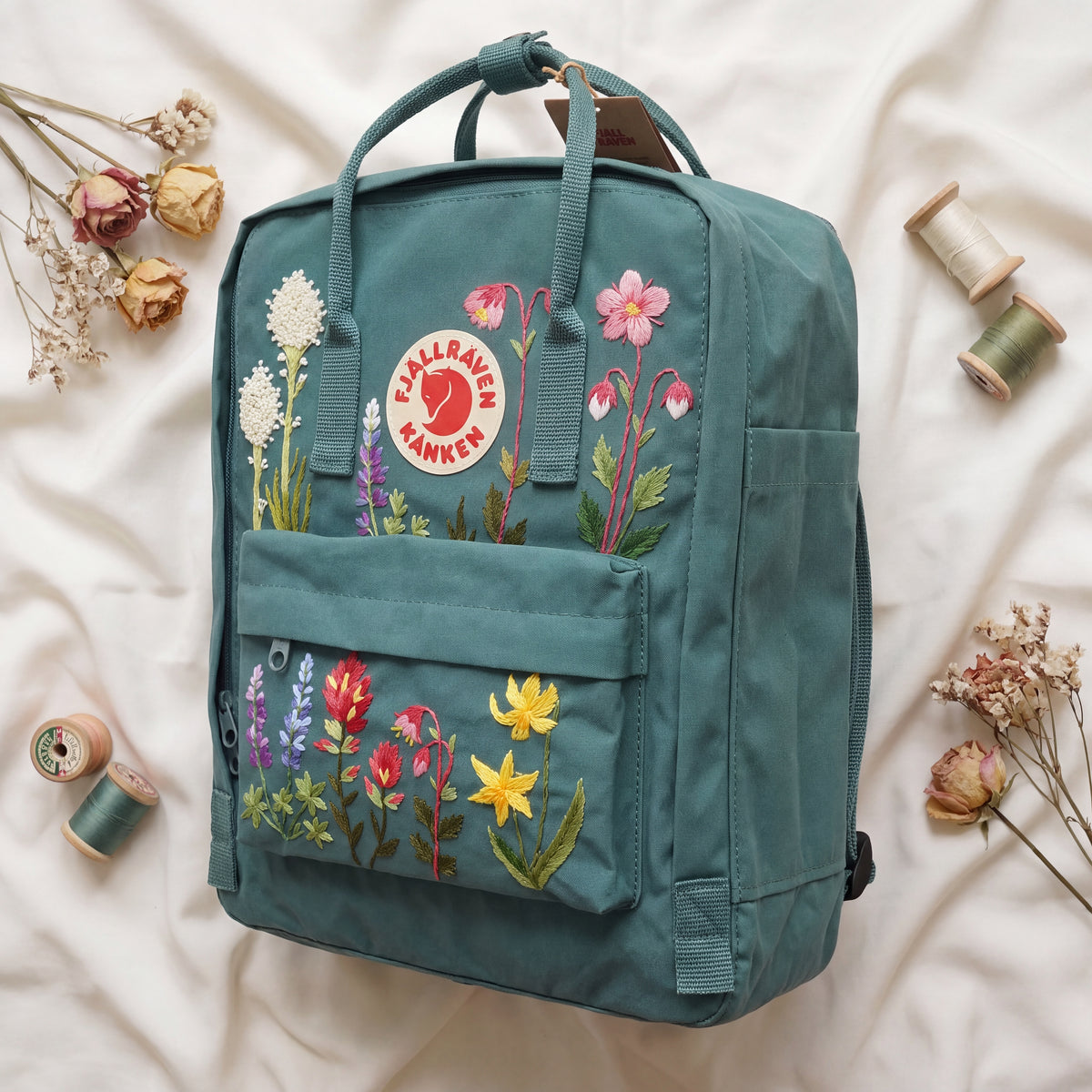 Fjällräven Kanken Regenbogen Bunter Gänseblümchen Bestickter Rucksack
