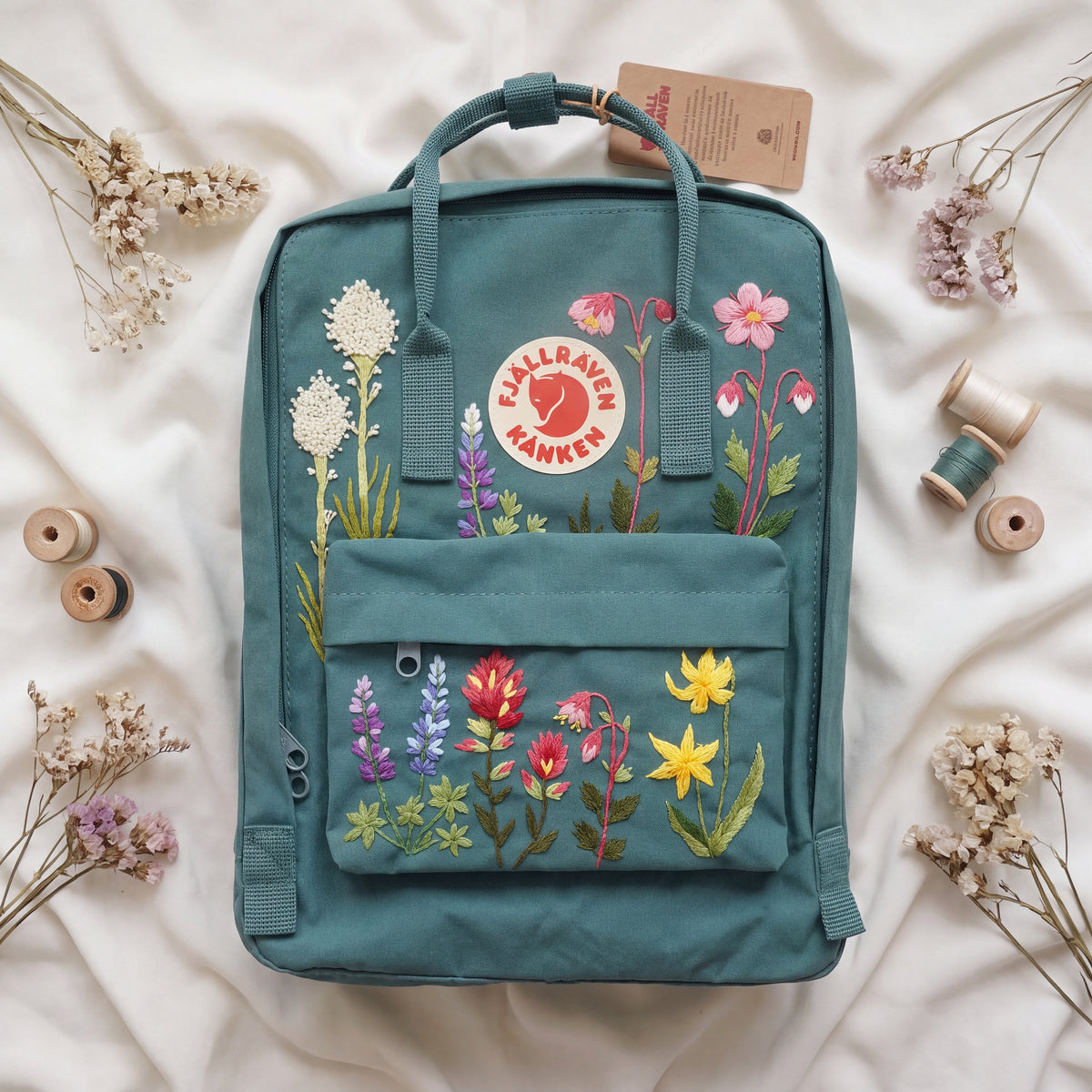 Fjällräven Kanken Regenbogen Bunter Gänseblümchen Bestickter Rucksack