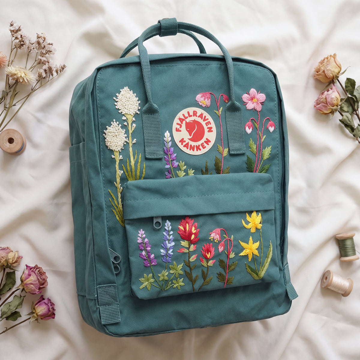 Fjällräven Kanken Regenbogen Bunter Gänseblümchen Bestickter Rucksack