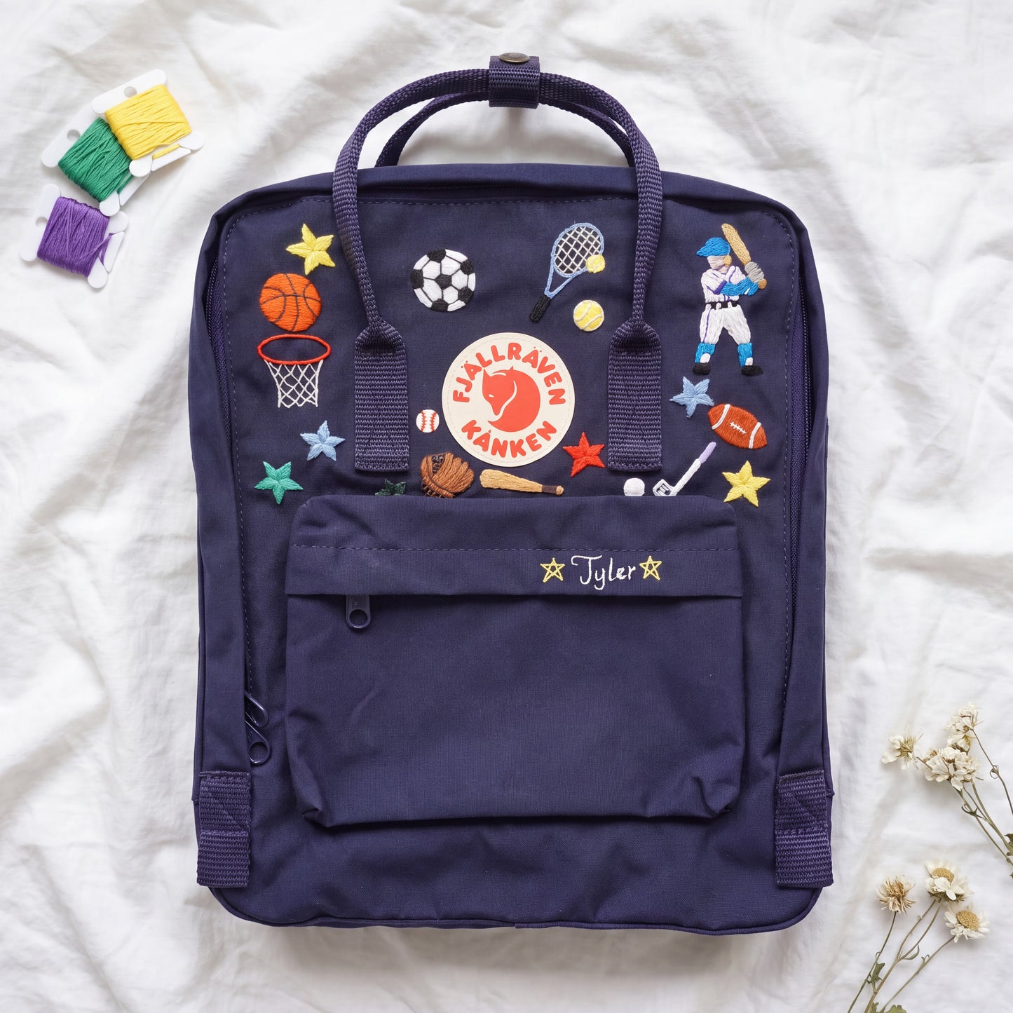 Custom Hand Embroidered Kanken Backpack Made to Order | Sports Activity Embroidered Kanken Bag | Custom Sports Backpack for Boys
