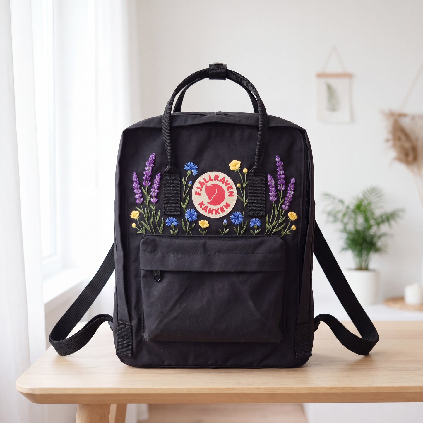 Fjallraven Kanken Backpack Embroidered with Wildflowers, Wildflower Meadow Kanken Backpack, Personalized Custom Kanken Backpack