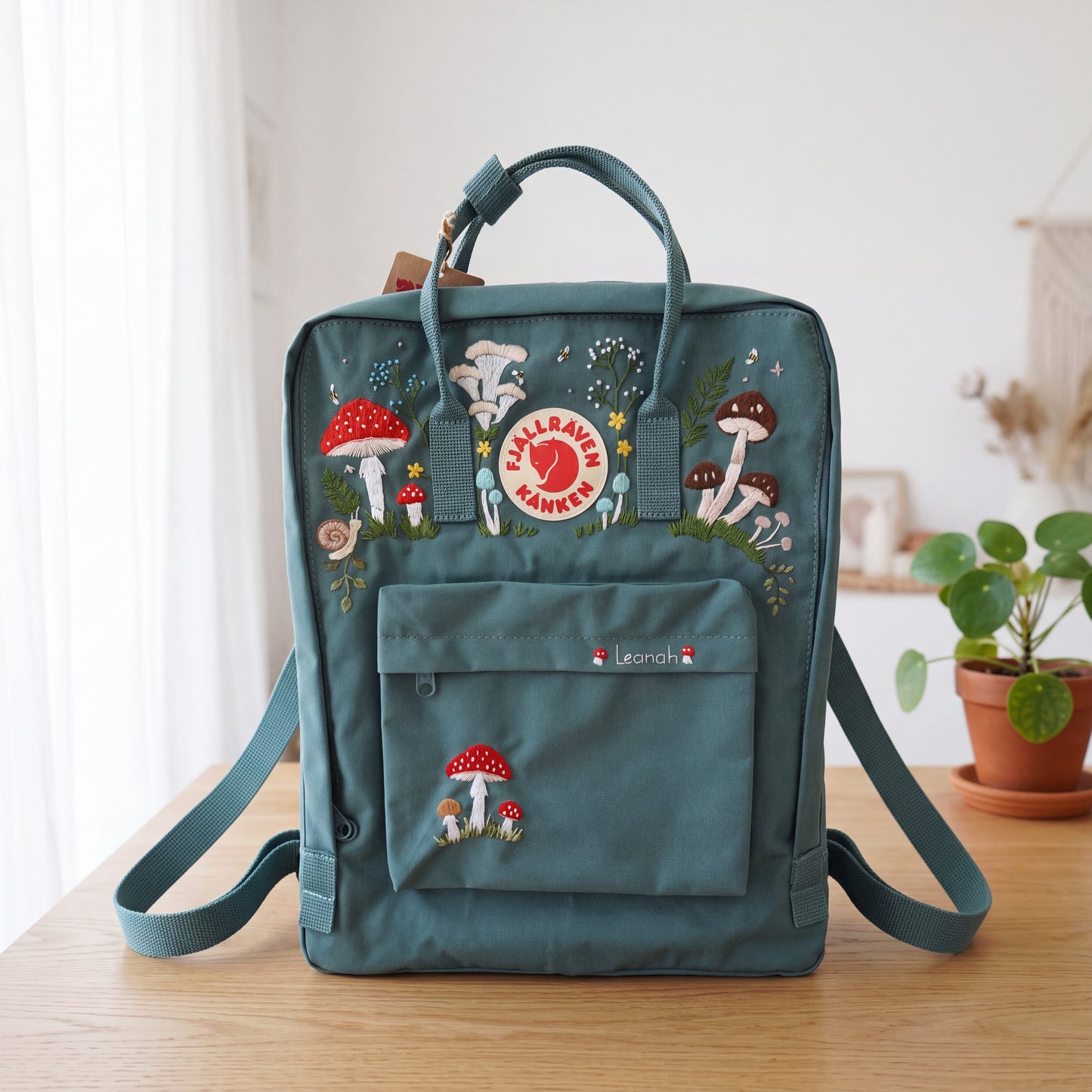 Personalized Fjallraven Kanken Mushroom Backpack | Embroidered Mushroom & Wildflower Kanken Bag | Cottagecore Forest Backpack