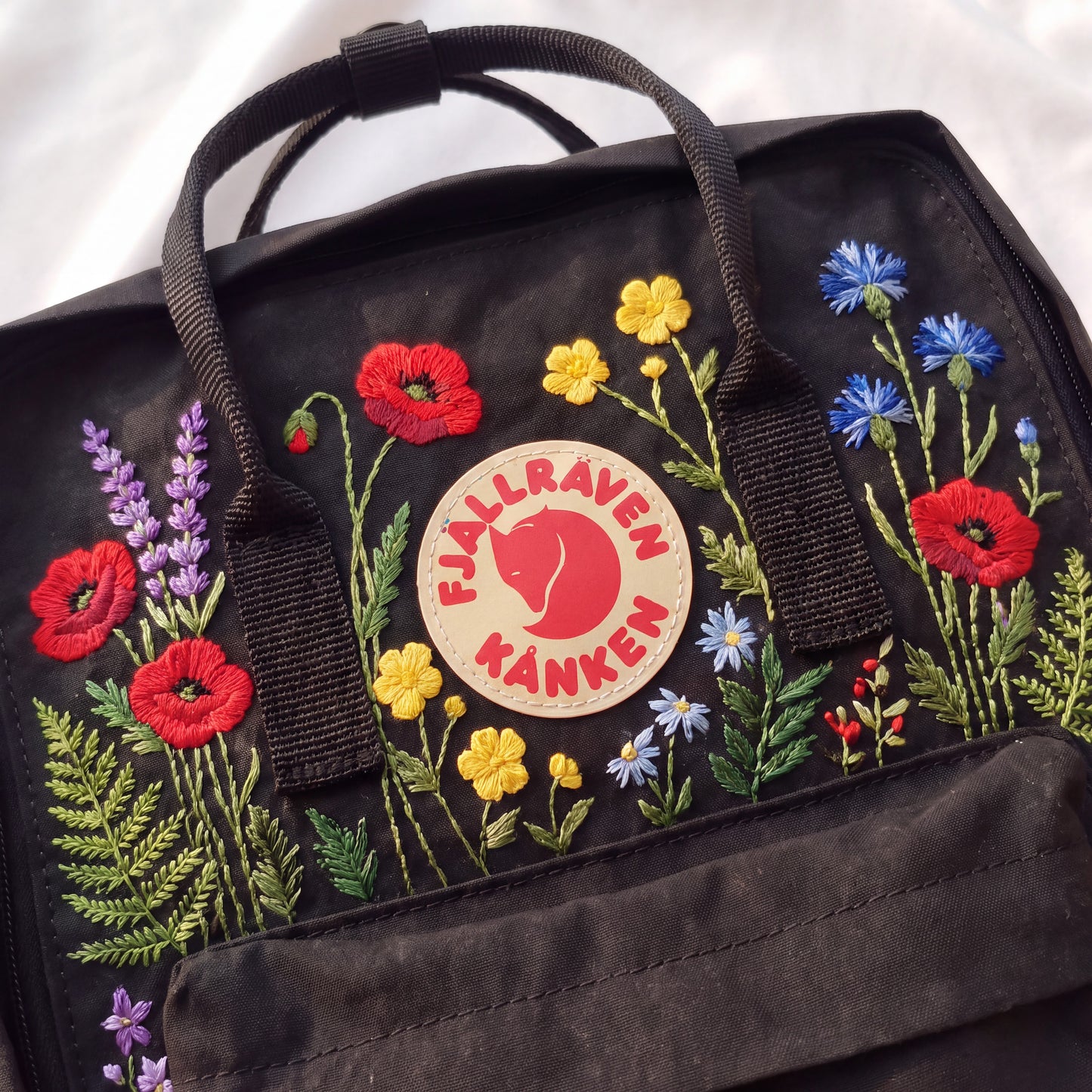 Fjallraven Kanken Embroidered Backpack | Floral Embroidery Backpack | Colorful Wildflower Bag | Canvas Backpack | Handmade Flower Backpack
