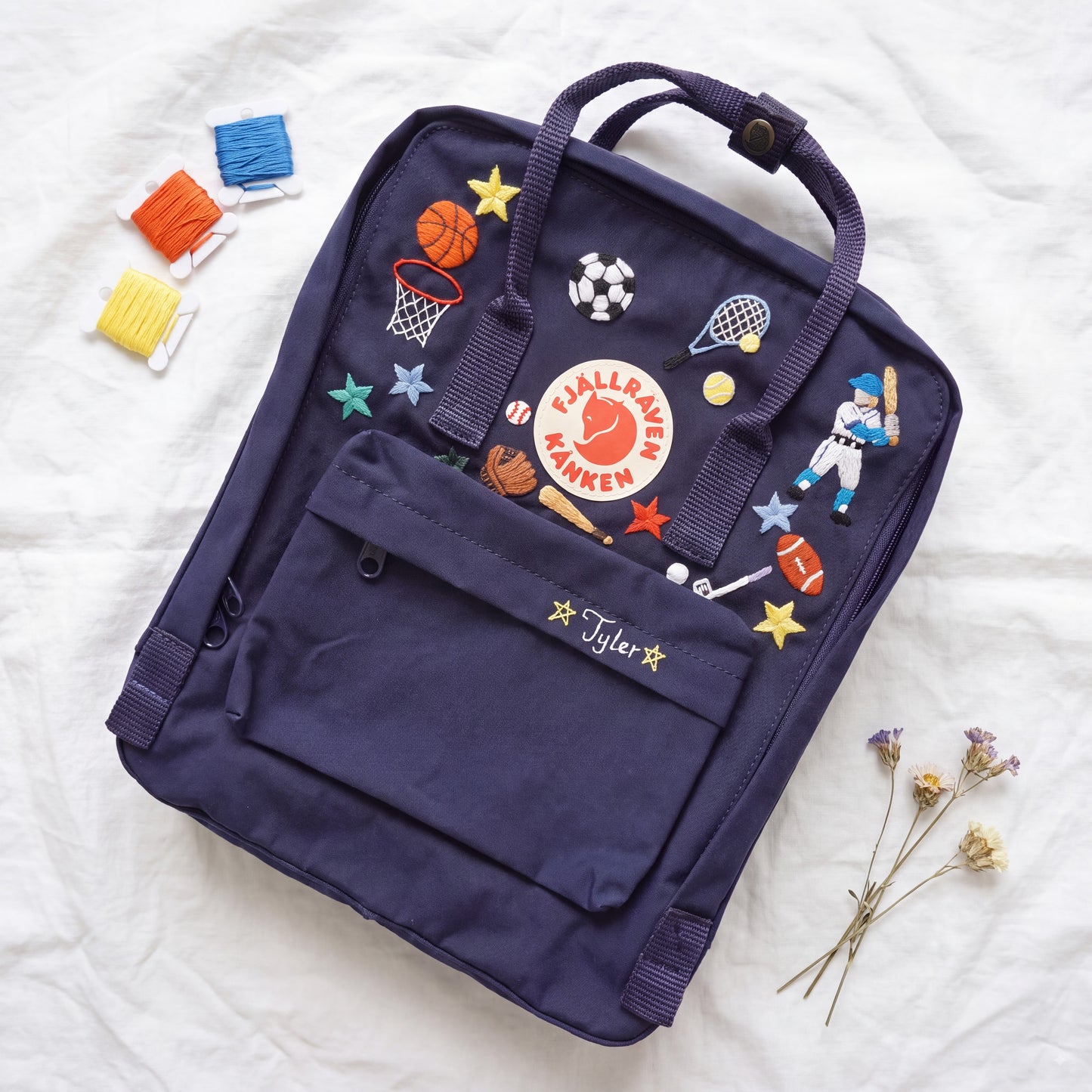 Custom Hand Embroidered Kanken Backpack Made to Order | Sports Activity Embroidered Kanken Bag | Custom Sports Backpack for Boys